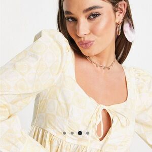 Glamorous long sleeve mini prairie dress in baby yellow rose check size 4